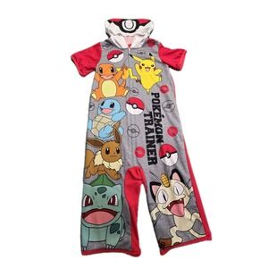 Pokemon Boys Pajamas Size Medium Red Nickers Comes Below The Knees Zip Pikachu